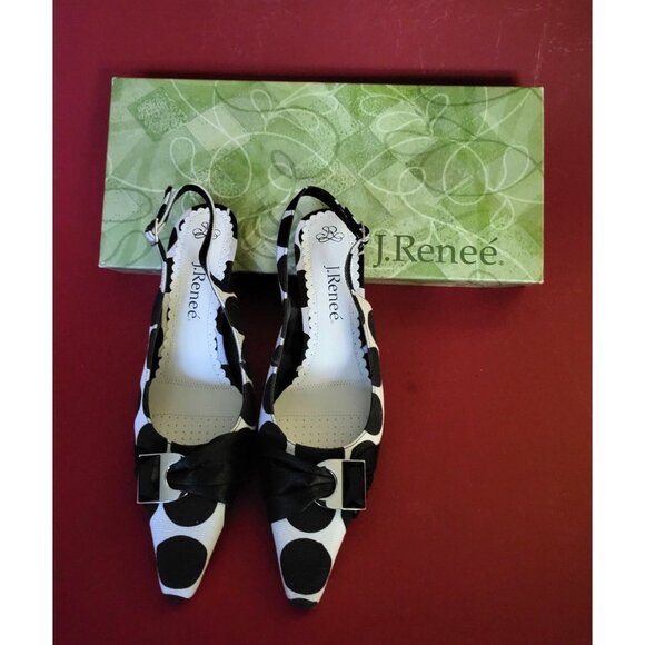 J. Renee Black & White Polka Dot High Heel Sling Back Shoe Size 8 - Picture 2 of 7